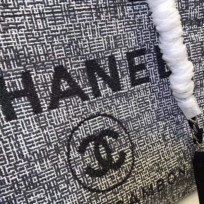 Chanel Deauville Chain Shoulder Tote 33cm Canvas Bag A66939