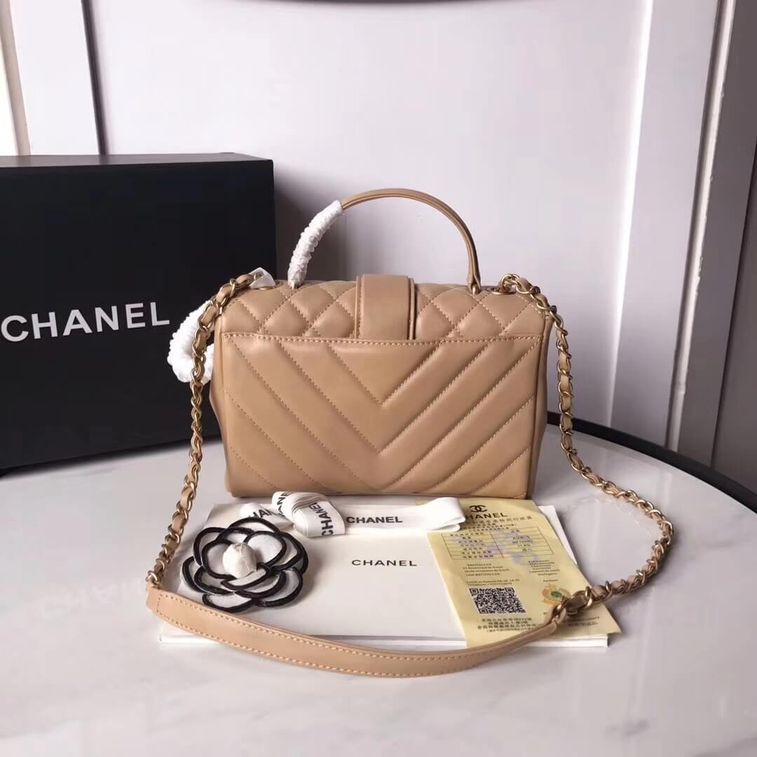 Chanel Calfskin Flap Bag With Top Handle AS0804