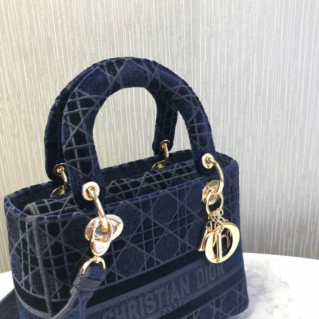 Dior Medium Lady D-Lite Bag Embroidered Velvet M0565O