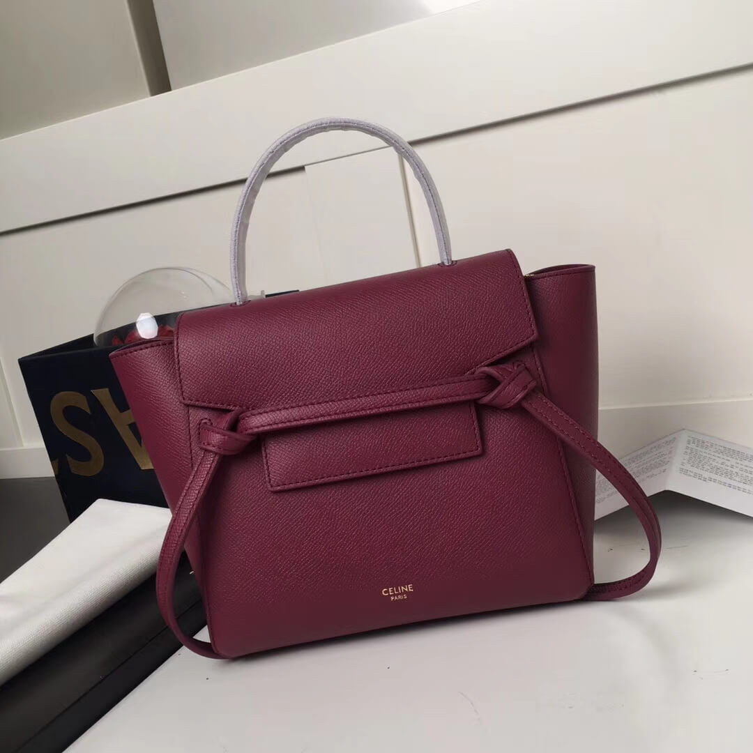 Celine Micro Belt Bag In Grained Calfskin 189153 Burgundy