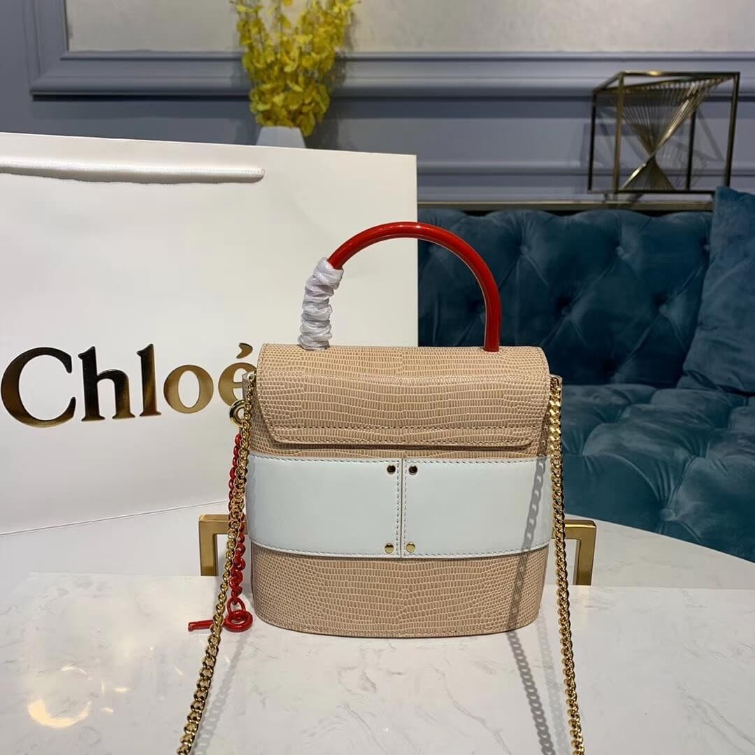 Chloe Small Aby Lock Chain Bag Embossed Lizard Effect S1220 Apricot/White