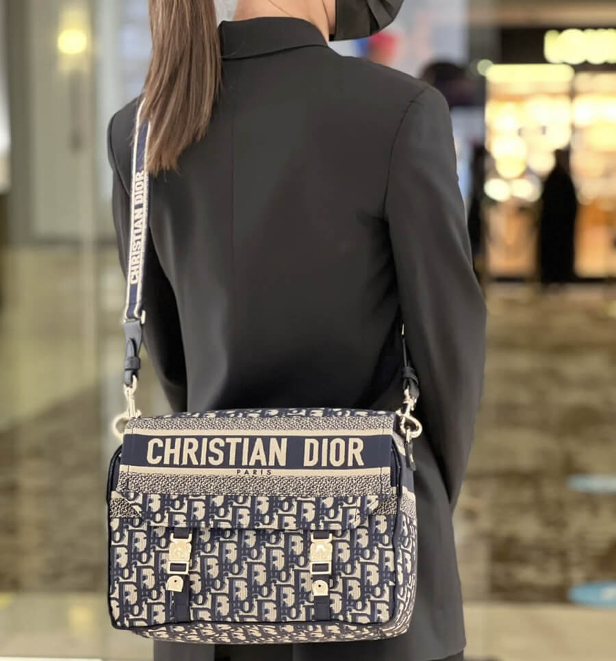 Christian Dior Medium DiorCamp Bag Blue Oblique Embroidery M1240