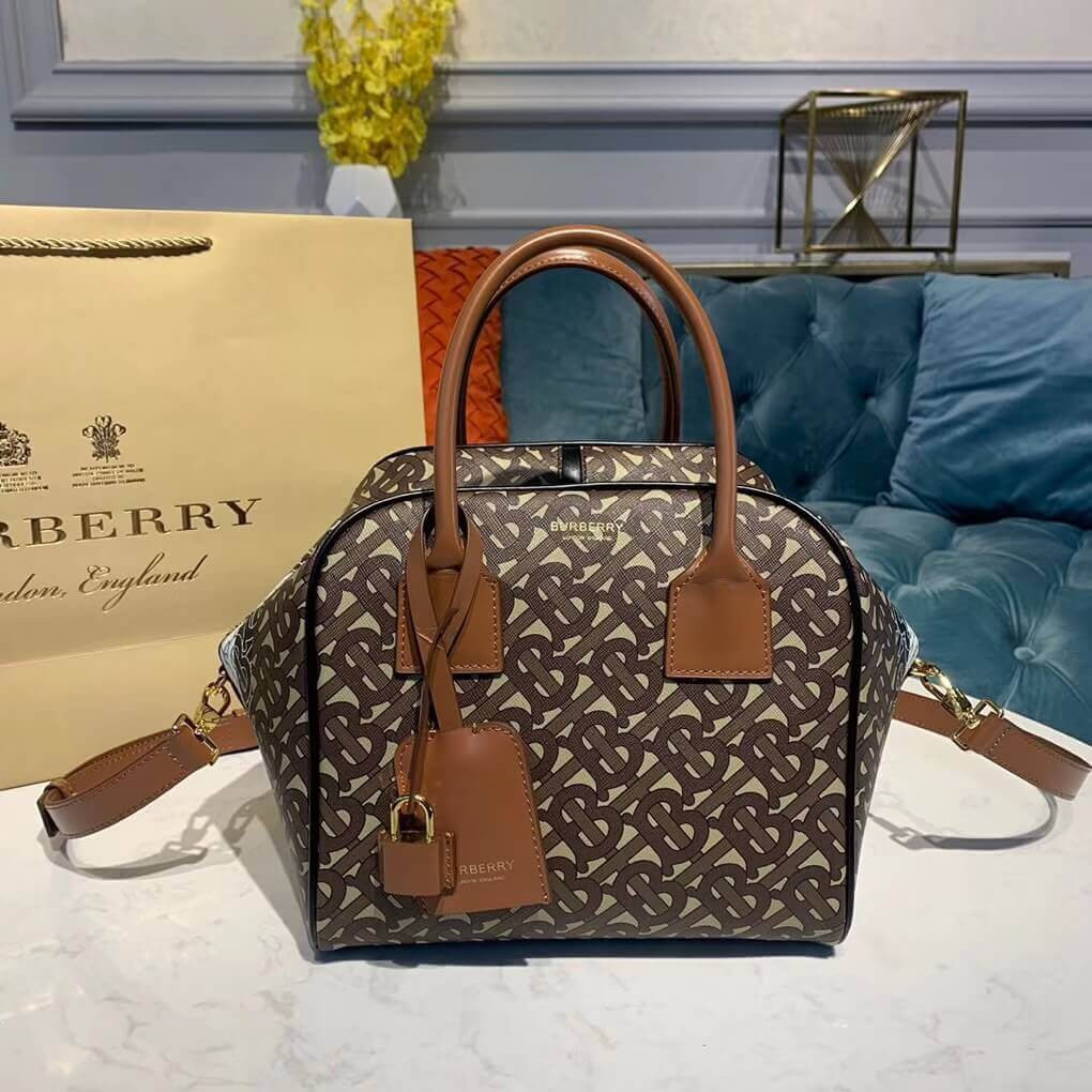 Burberry Small Monogram Stripe E-canvas Cube Bag 80193561