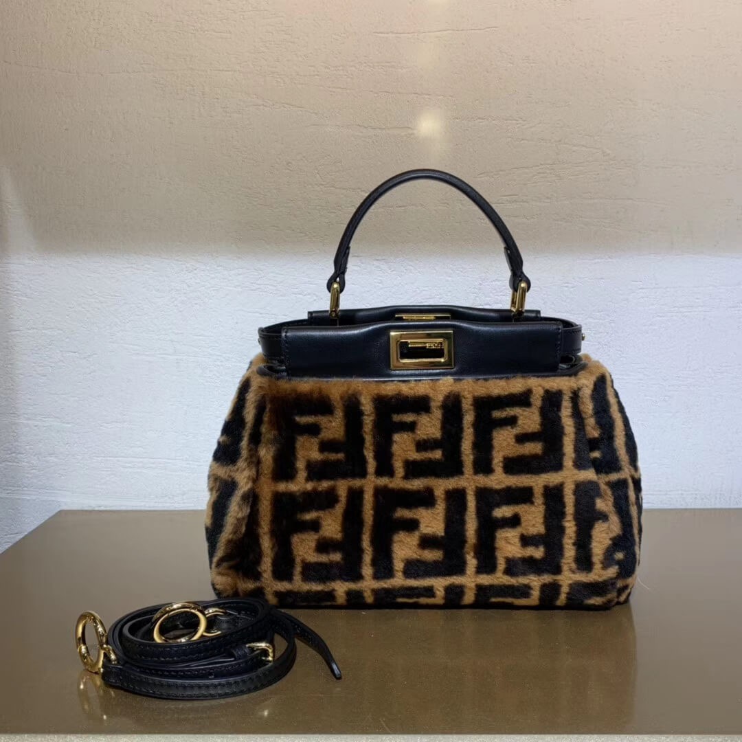 Fendi Peekaboo Iconic Mini Brown Sheepskin Bag 8BN244