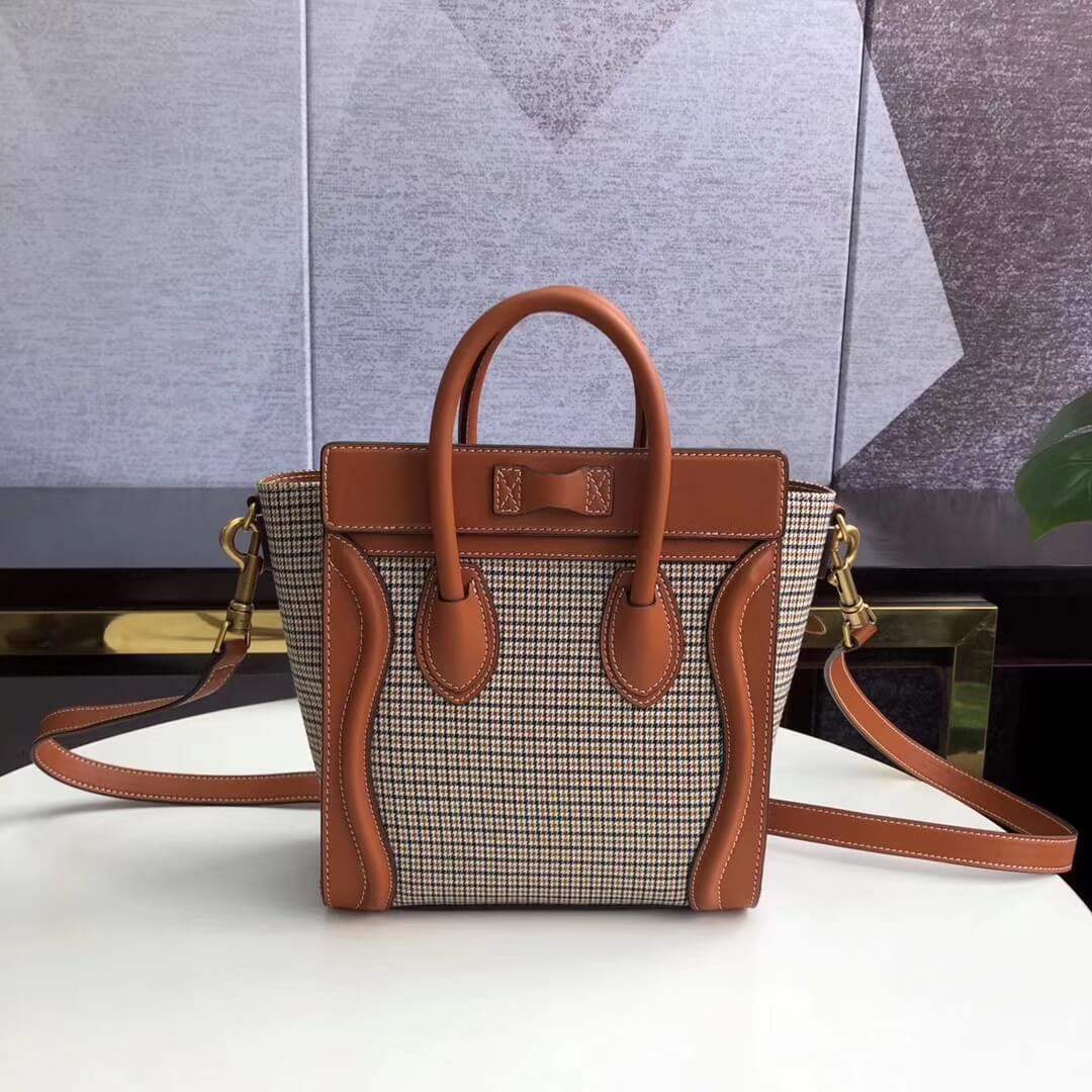 Celine Nano Luggage Bag In Tweed And Smooth Calfskin 189242