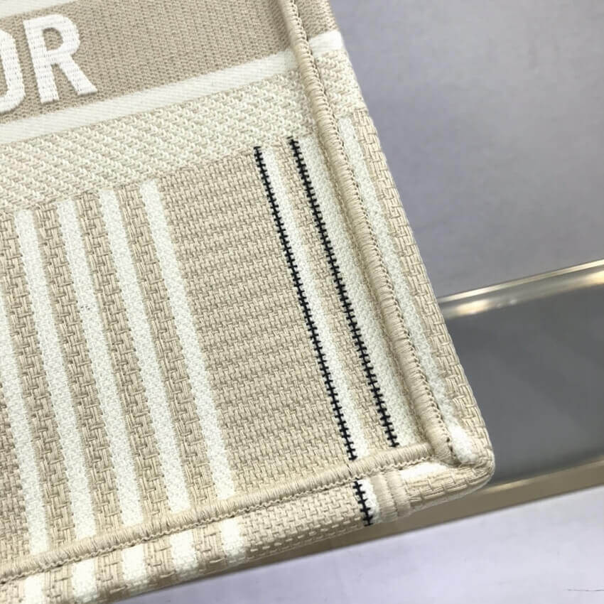 Dior Small Book Tote Beige Stripes Embroidery M1296