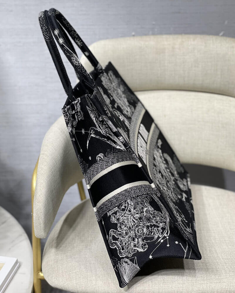 Christian Dior Large Book Tote Black Toile de Jouy Zodiac Embroidery M1286