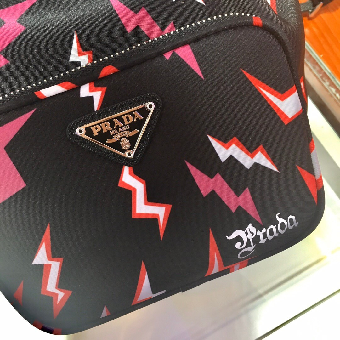 Prada Lightning Print Nylon Shoulder Bag 1BH038