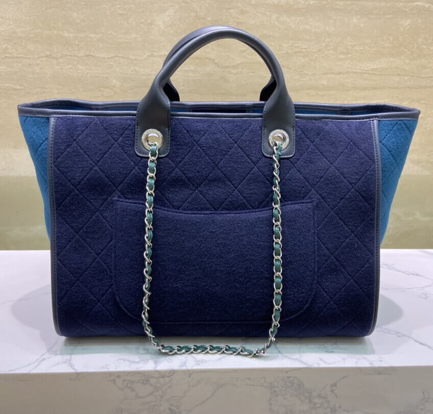 Chanel Wool Felt Deauville Shopping Bag A60598 Blue