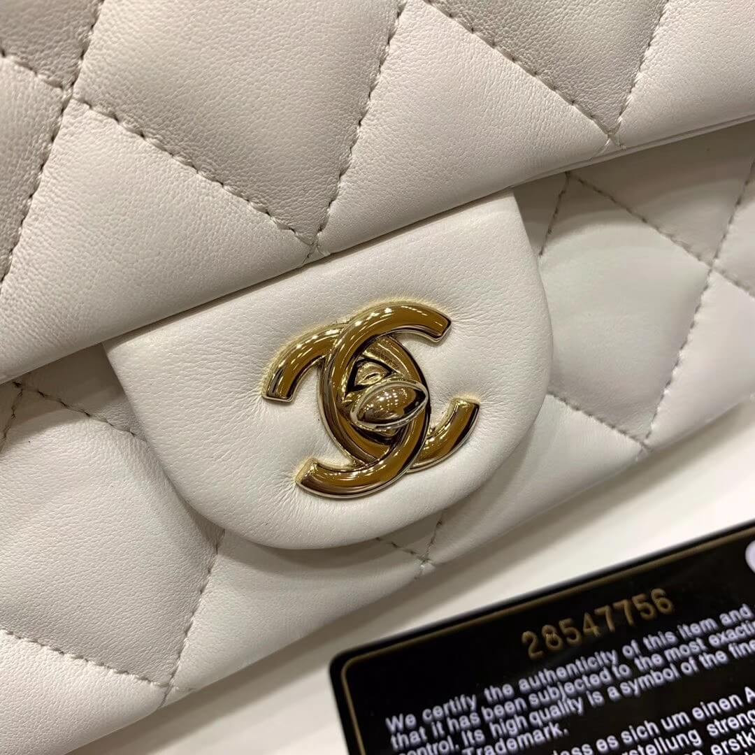 Chanel Small Pearl Logo Strap Flap Bag AS1436 White