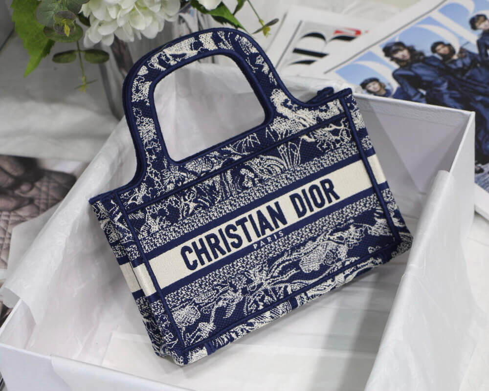 Dior Mini Book Tote Blue Toile de Jouy Reverse Embroidery M1271