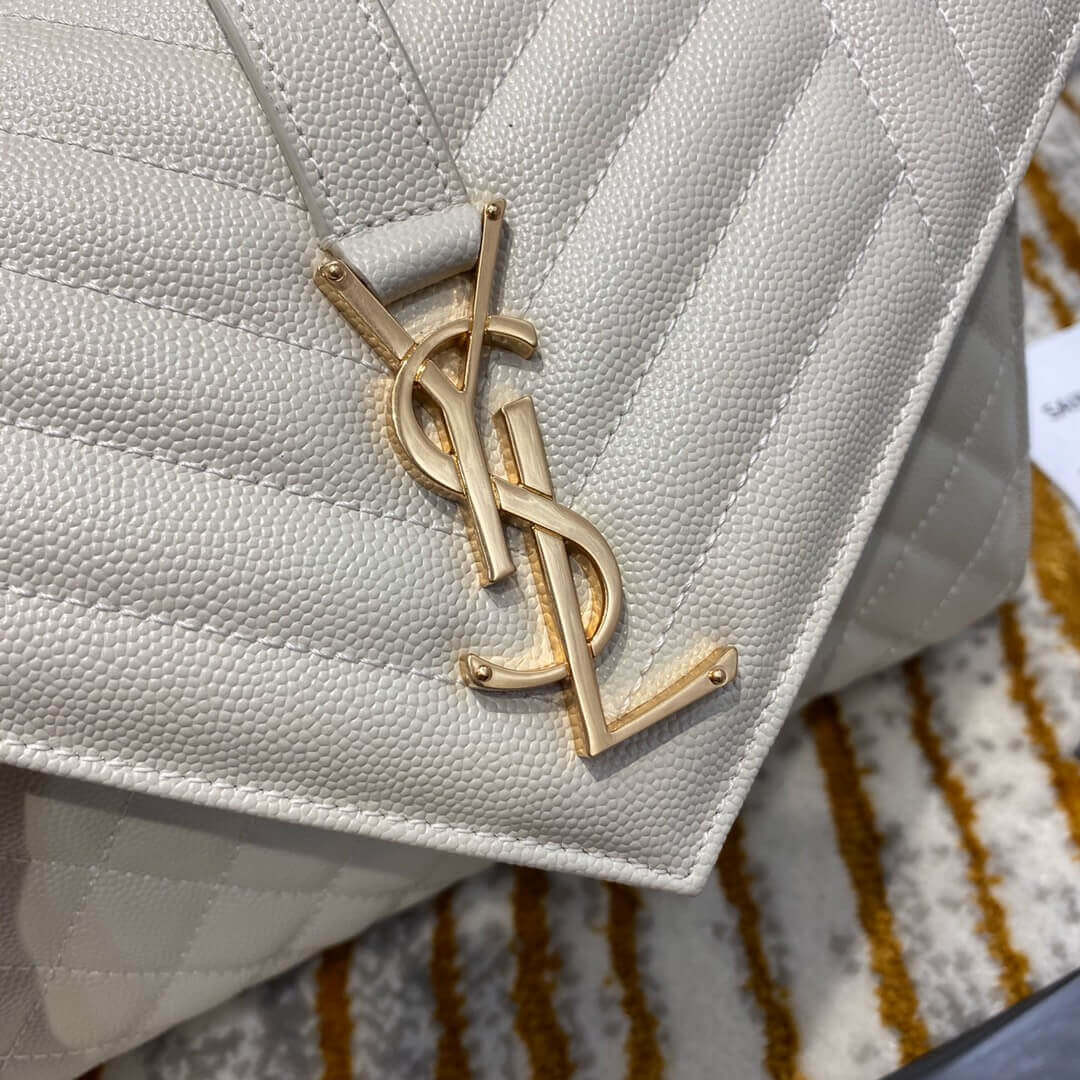 Saint Laurent Grain Leather Envelope Medium Bag 487206 White