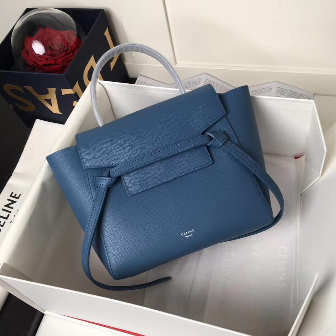 Celine Micro Belt Bag In Grained Calfskin 189153 Petrol