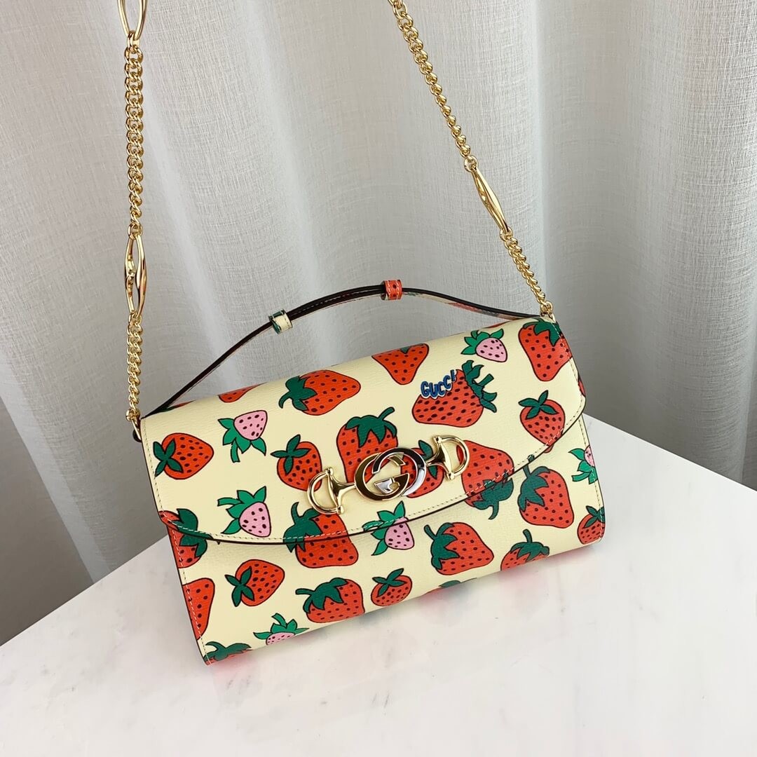 Gucci Zumi Strawberry Print Small Shoulder Bag 572375