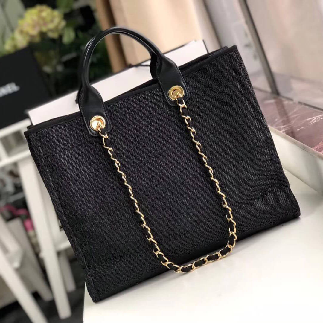 Chanel Deauville Tote 38cm Canvas Bag A66941 Black / Grey