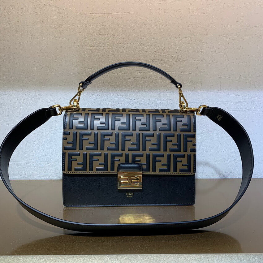 Fendi Black Leather Bag Kan I With Embossed FF Flap 8BT315