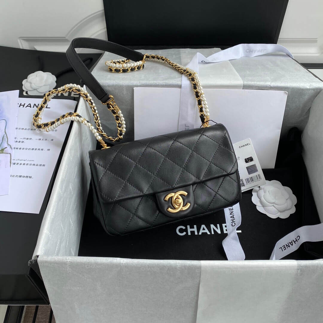 Chanel Crystal Pearls Chain Flap Bag AS2210