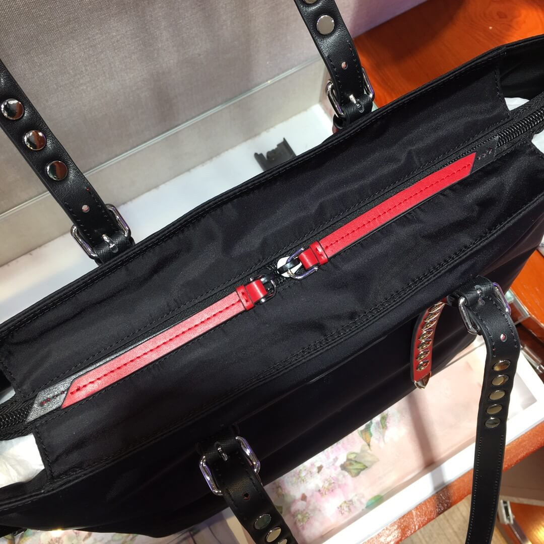 Prada Black Nylon Tote With Leather And Studs 1BG212