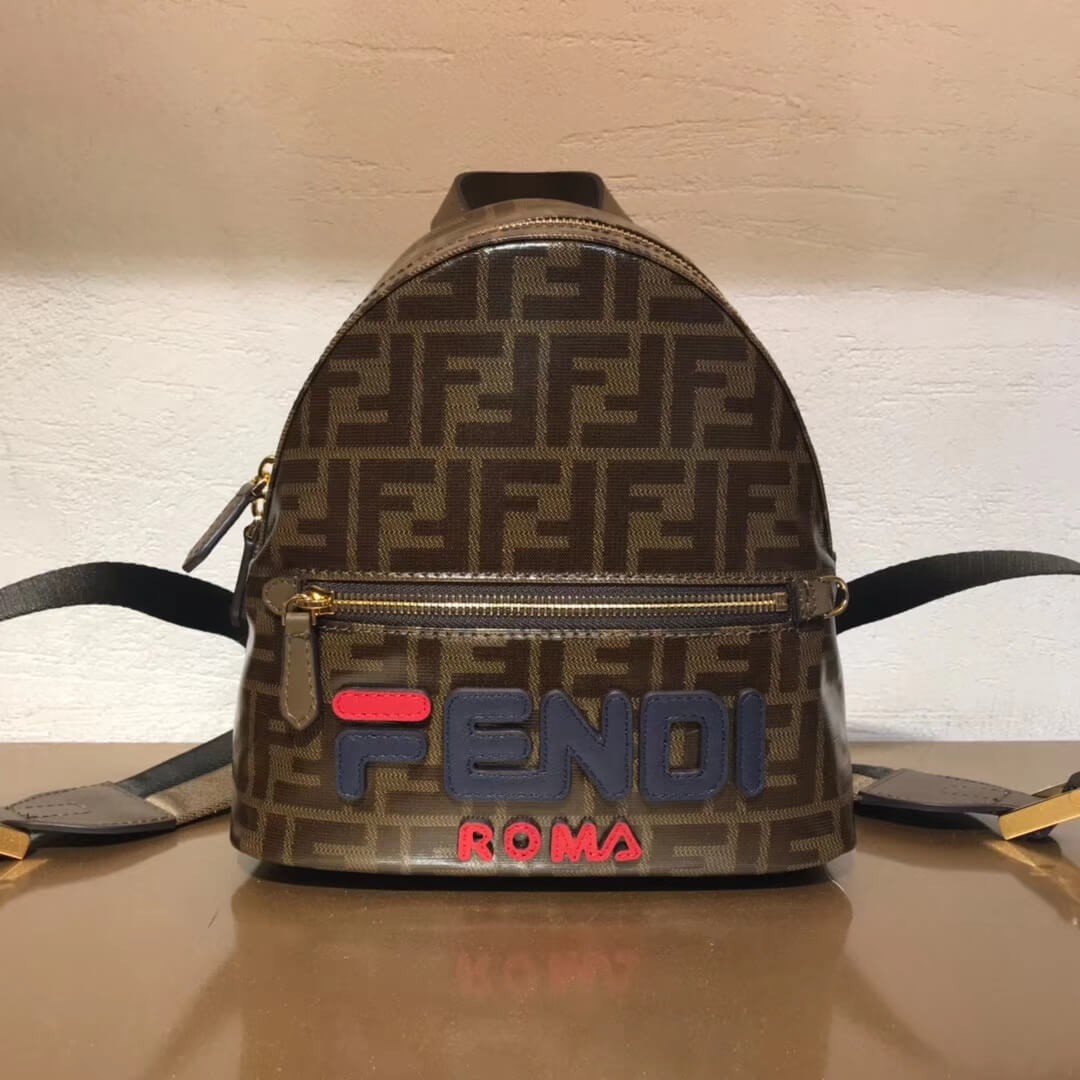 Fendi Mania Logo Zucca Coated Canvas Backpack 8BZ038