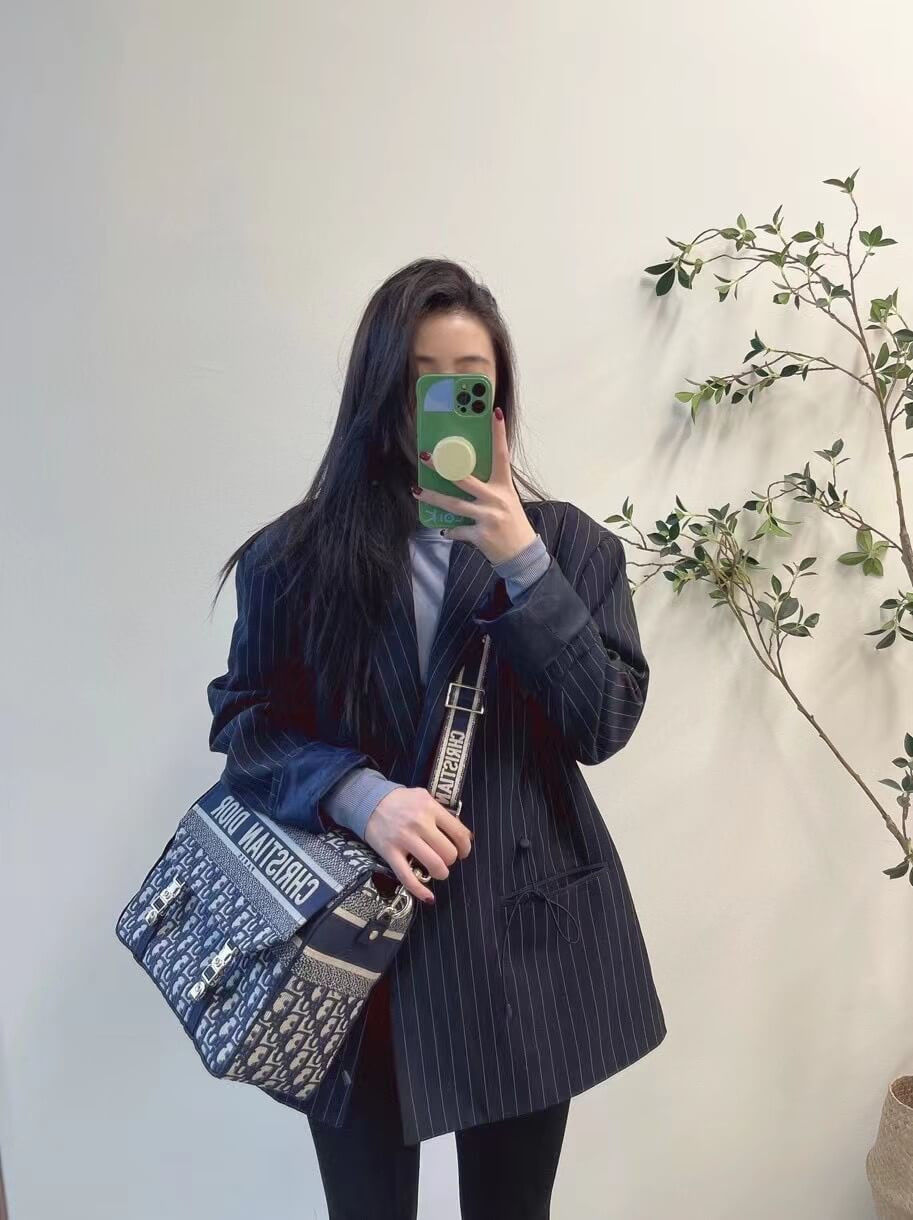 Christian Dior Medium DiorCamp Bag Blue Oblique Embroidery M1240