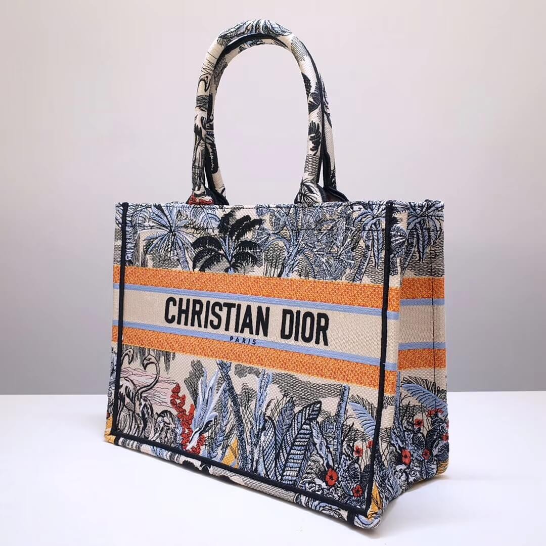 Christian Dior Small Book Tote In Embroidered Canvas M1296