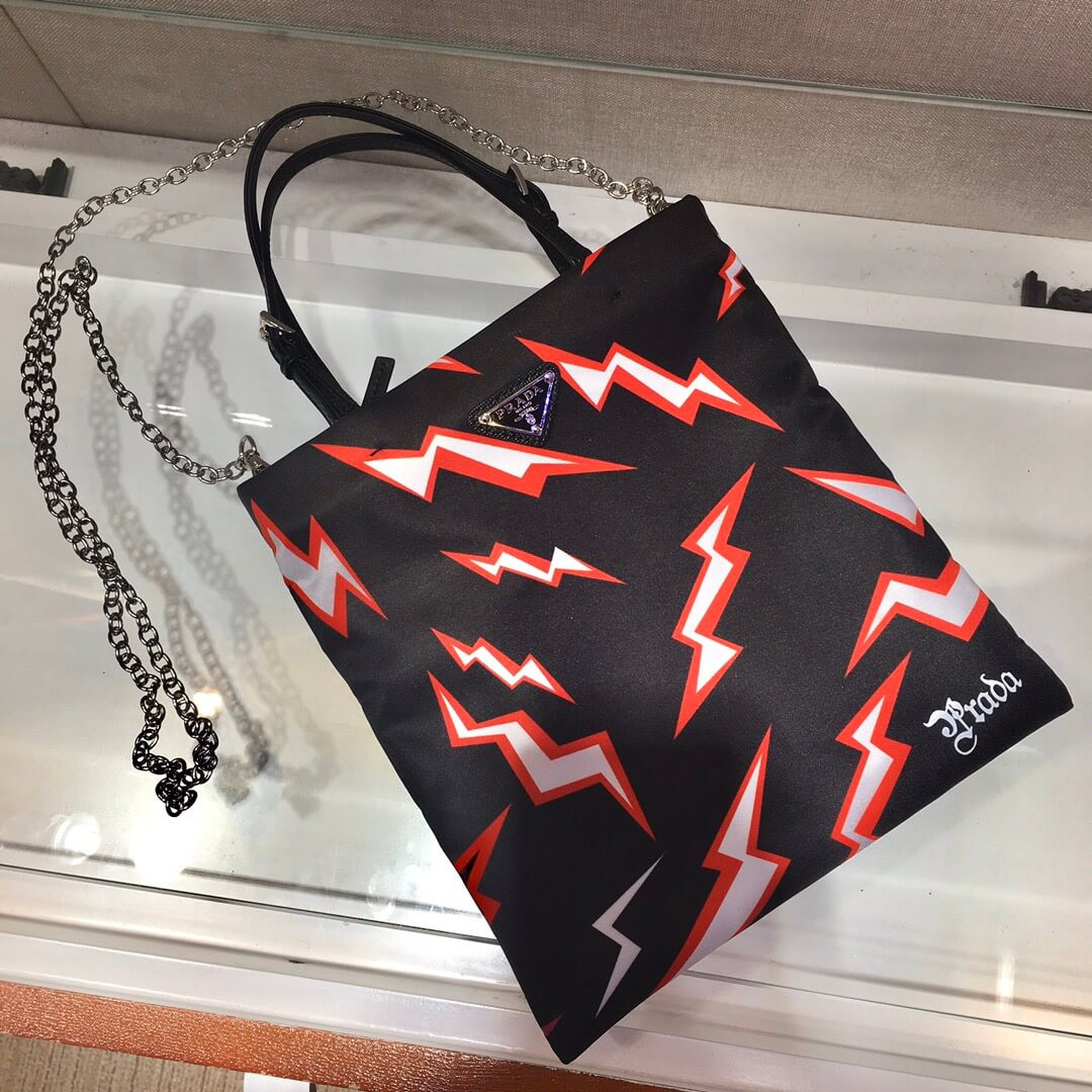 Prada Lightning Print Nylon Handbag 1BA252