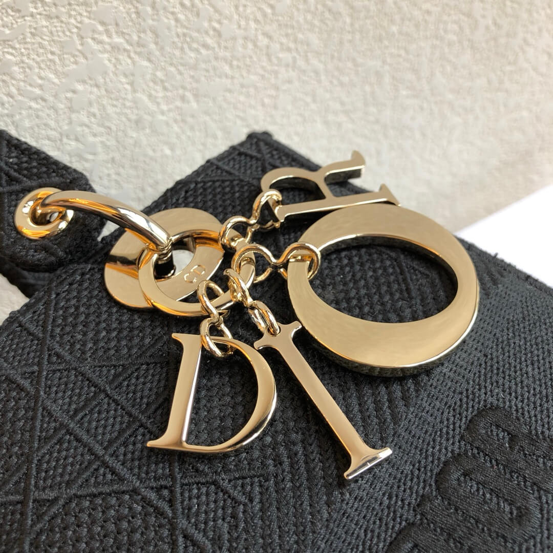 Christian Dior Textile Fabric Medium Lady Dior Bag L4455