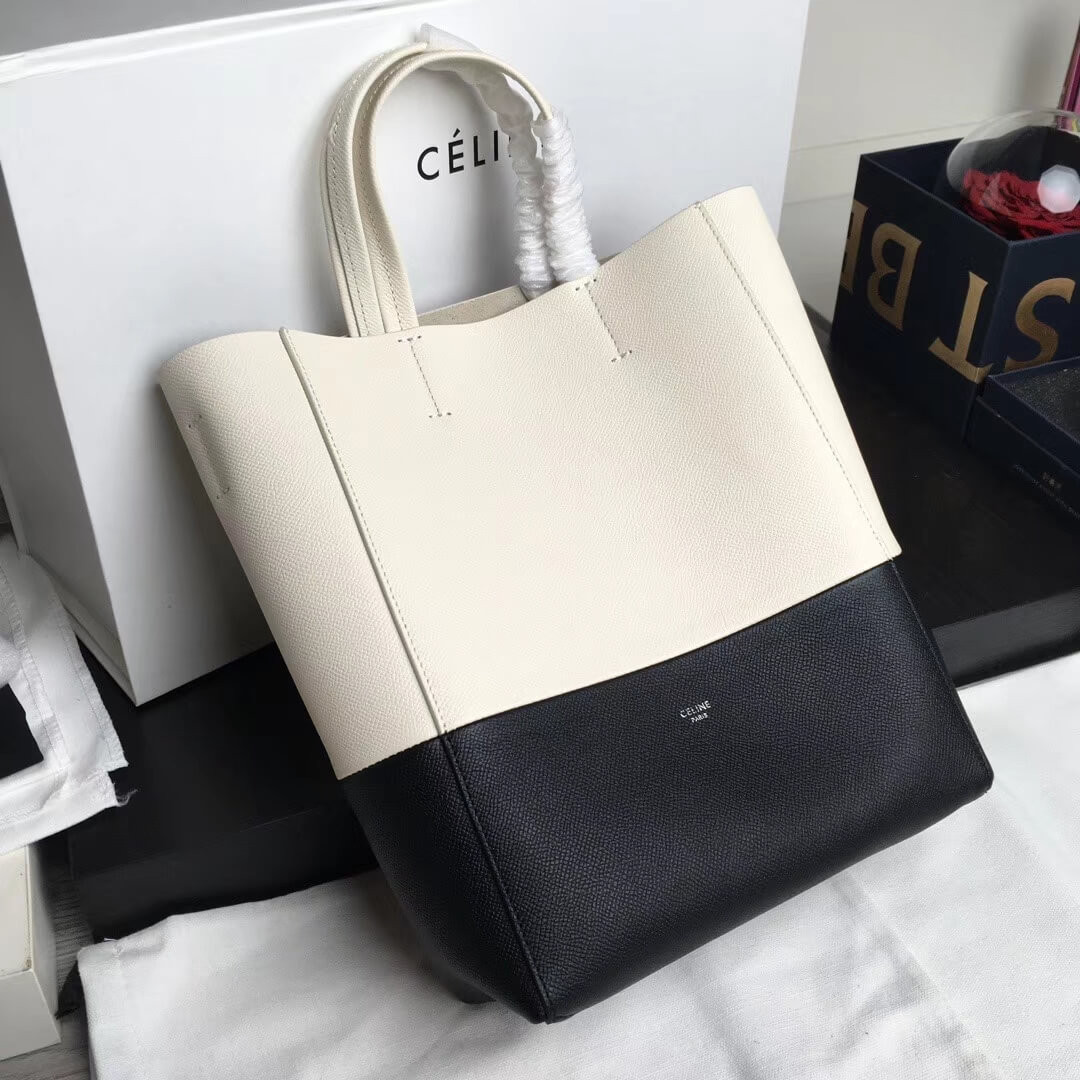 Celine Small Cabas In Grained Calfskin 189813 White/Black