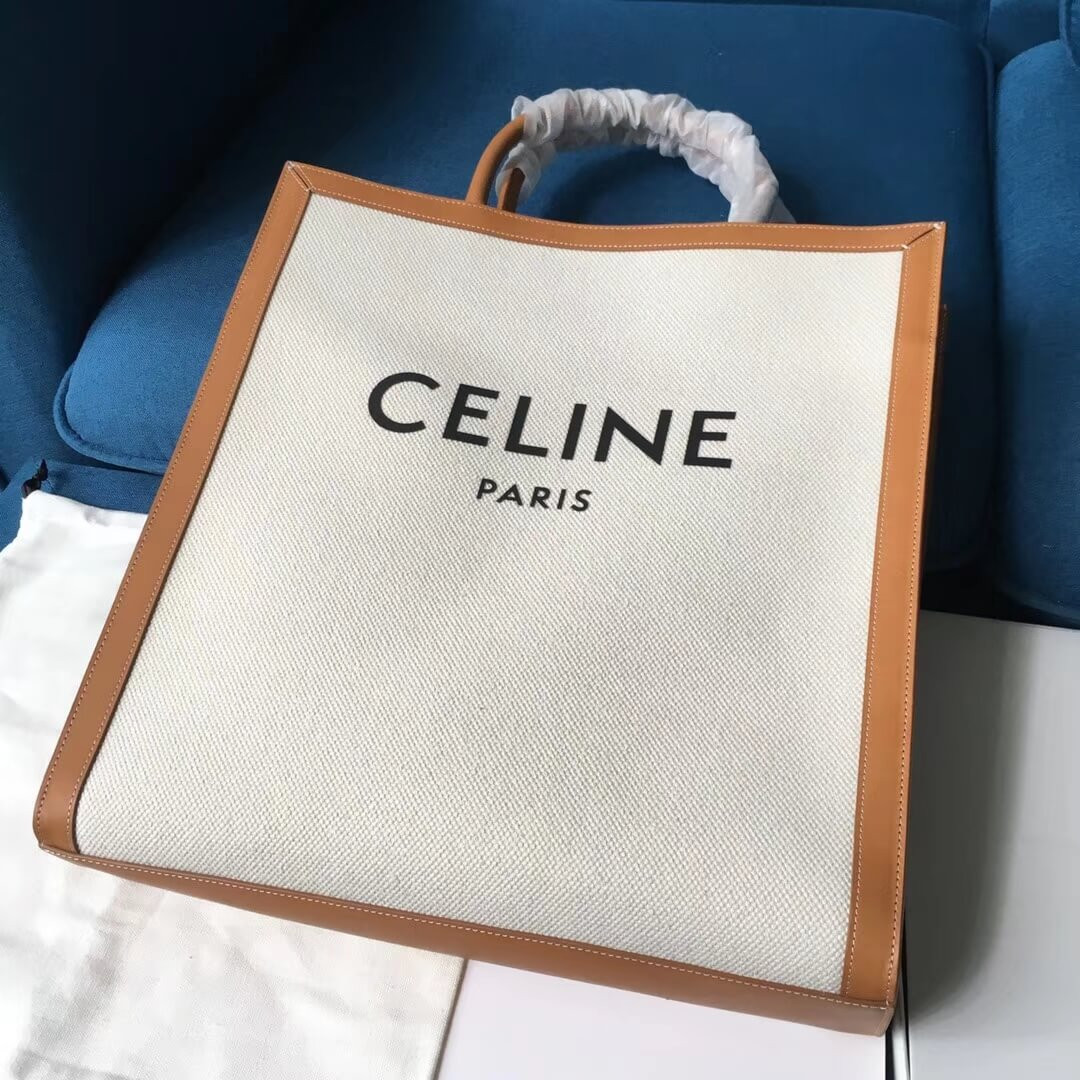 Celine Vertical Cabas Celine In Canvas With Celine Print And Calfskin 190402