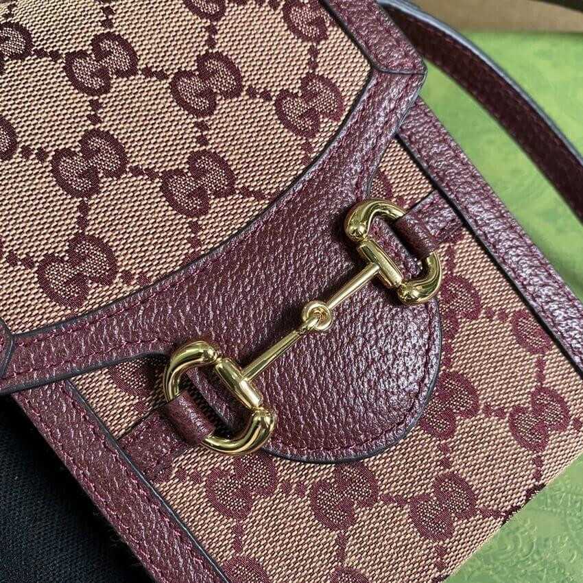 Gucci Horsebit 1955 Mini Bag 625615 in Burgundy GG Canvas