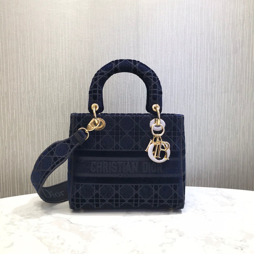 Dior Medium Lady D-Lite Bag Embroidered Velvet M0565O