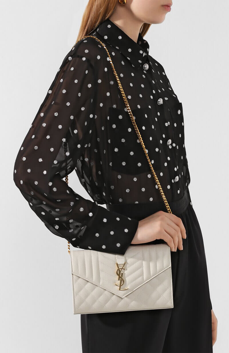 YSL Saint Laurent Monogram Chain Wallet In Mix Matelasse Grain Leather 620280