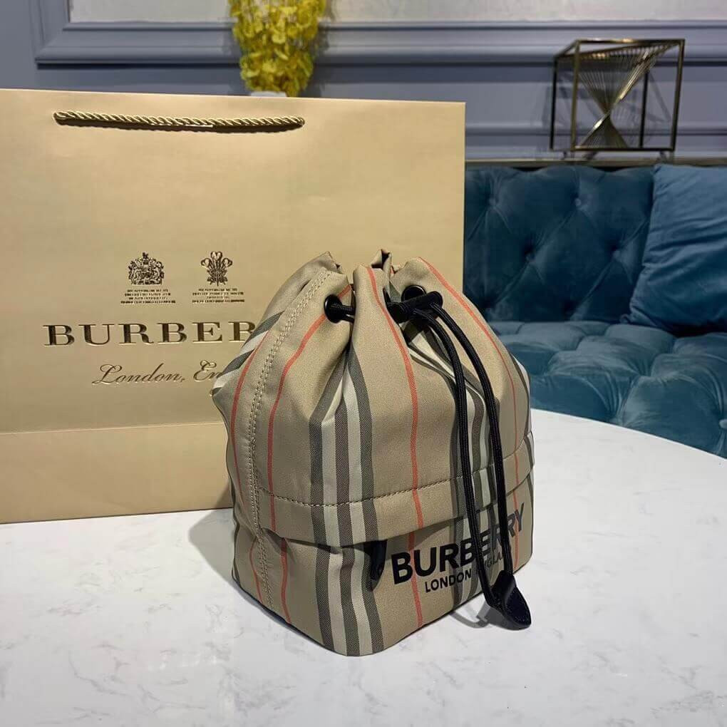 Burberry Logo Print Icon Stripe Nylon Drawcord Pouch 80267371