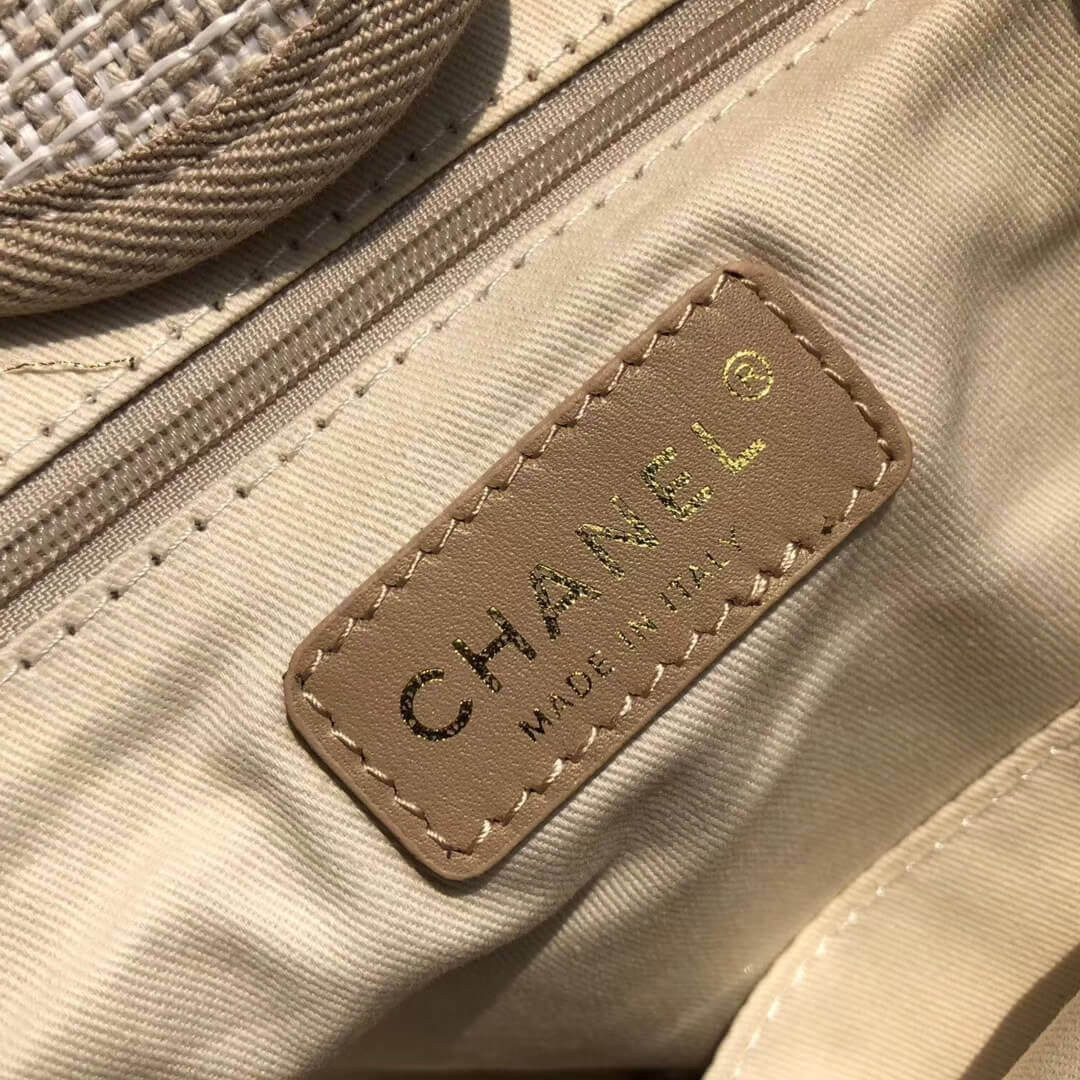 Chanel Deauville Tote 38cm Canvas Bag A66941 Cream / Beige