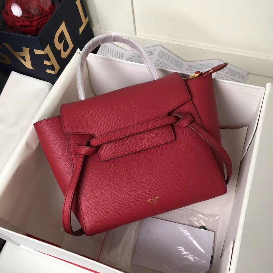 Celine Micro Belt Bag In Grained Calfskin 189153 Ruby