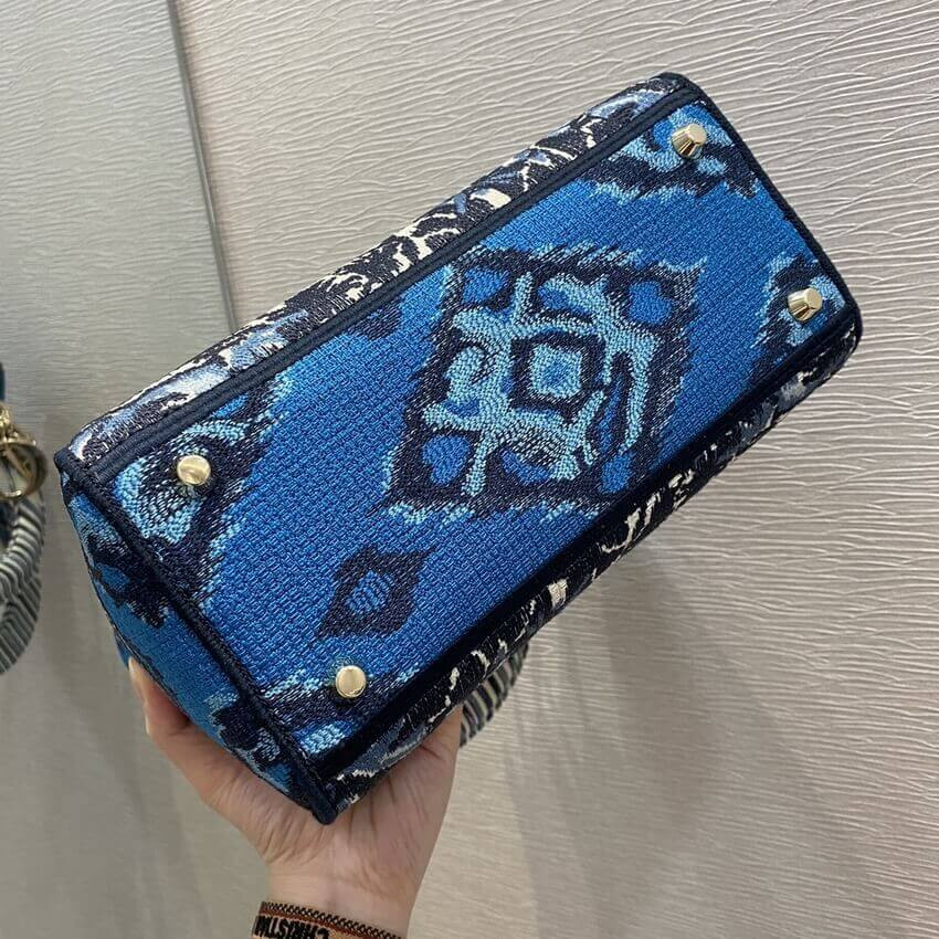 Dior Medium Lady D-Lite Bag Blue Dior Palms Embroidery M0565
