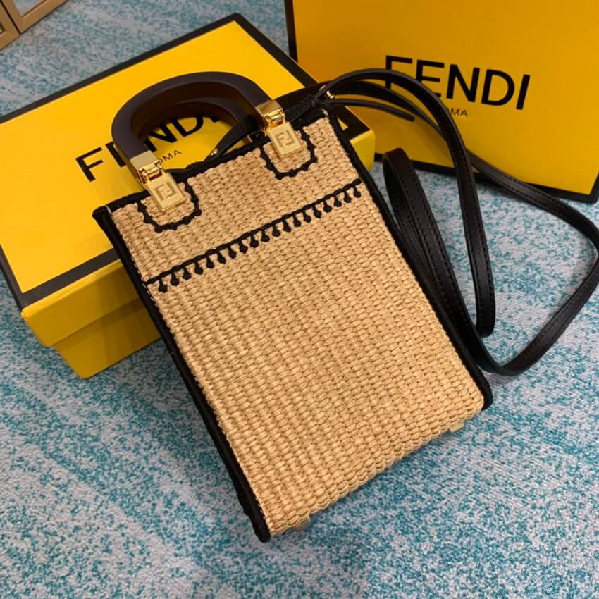 Fendi Sunshine Mini Woven Tote 8BS051 Beige