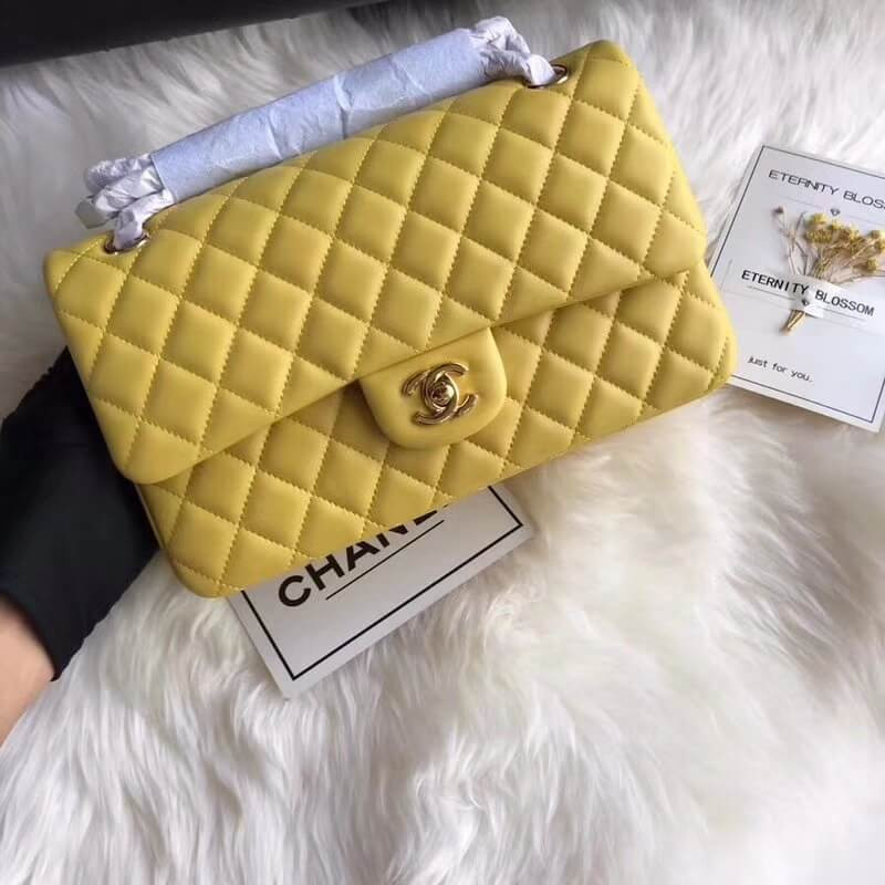 Chanel 1112 Yellow Medium Size 2.55 Lambskin Leather Flap Bag