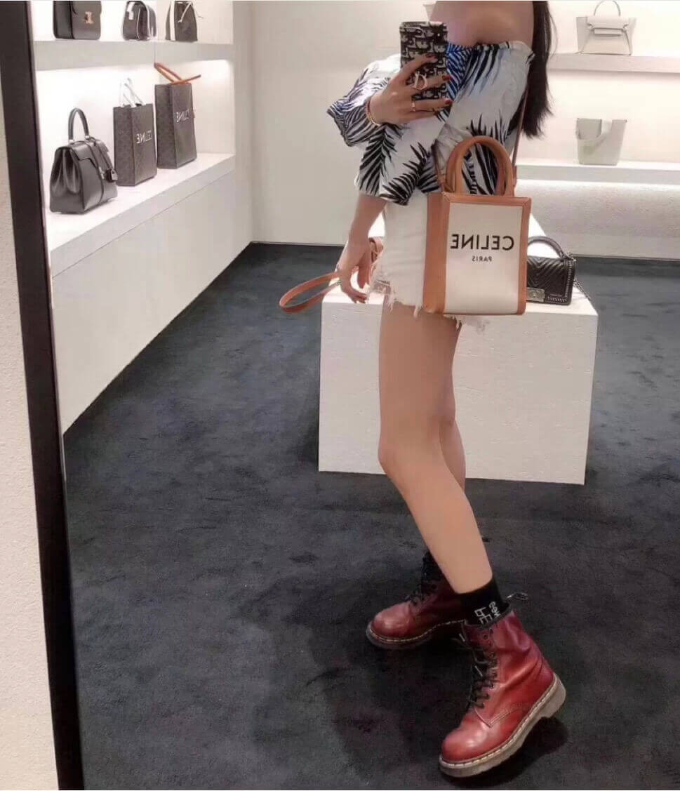 Celine Mini Vertical Cabas  In Canvas and Calfskin 193302