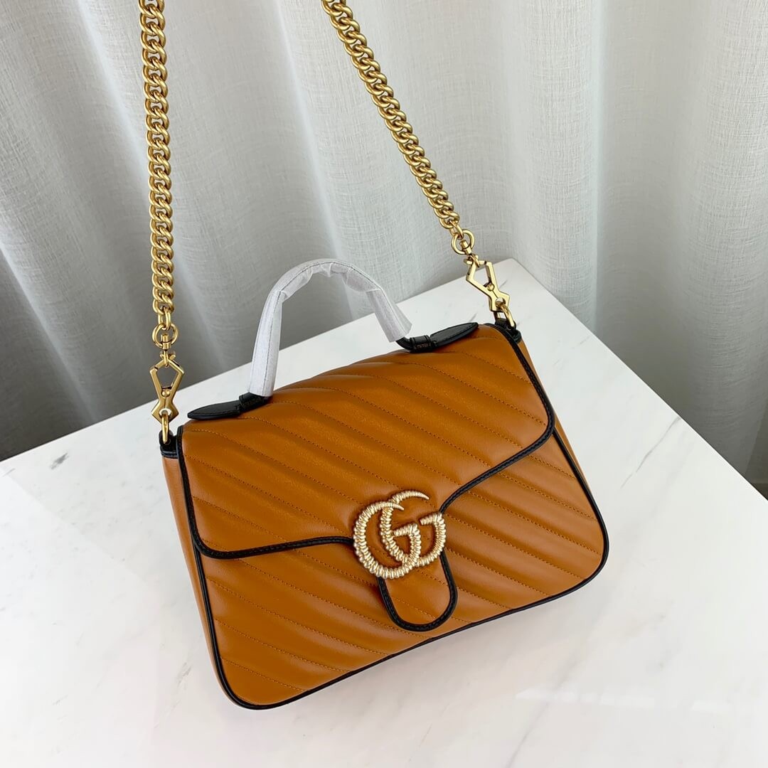 Gucci GG Marmont Small Top Handle Bag 498110 Cognac