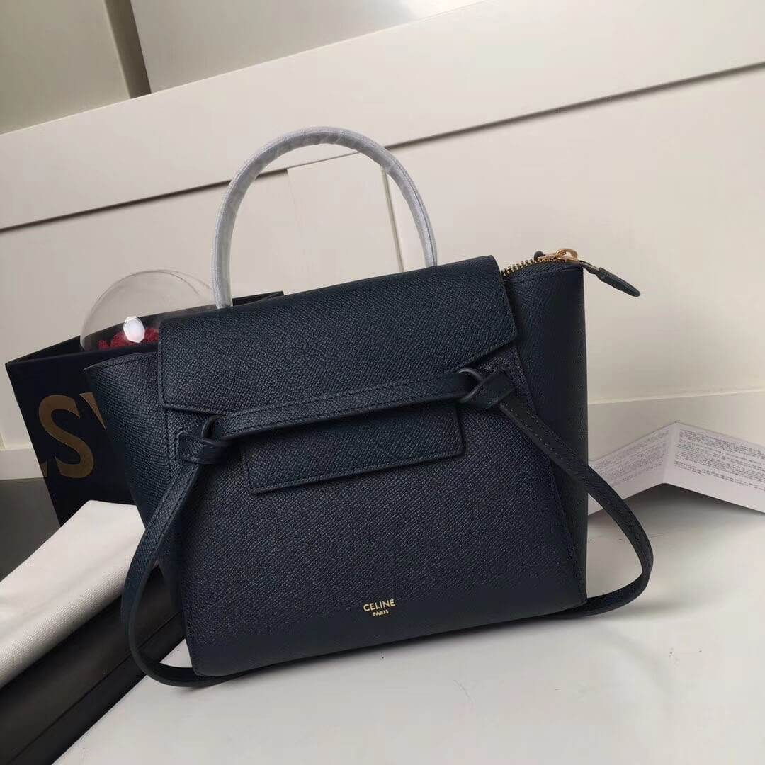 Celine Micro Belt Bag In Grained Calfskin 189153 Navy Blue