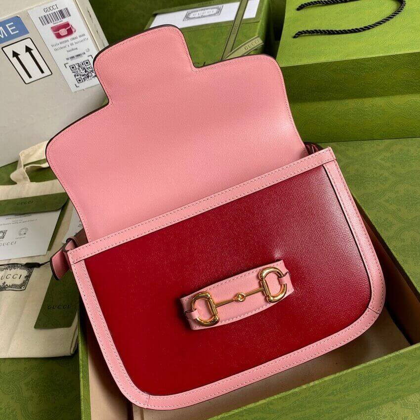 Gucci Horsebit 1955 Small Shoulder Bag 602204 Red and Pink Leather