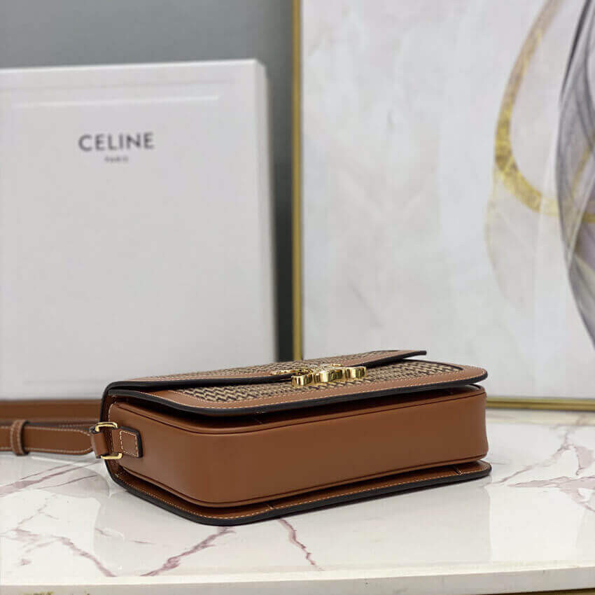 Celie Medium Triomphe Bag in Triomphe Textile and Calfskin 191242 Brown/Tan