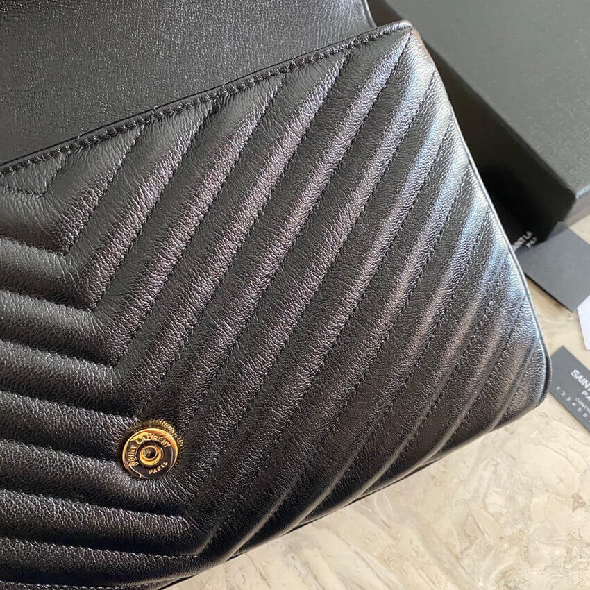 YSL Saint Laurent Sheepskin Matelasse Chevron Monogram Large College Satchel 392738 Black