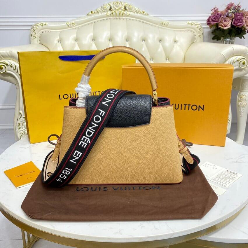 Louis Vuitton Capucines MM M58608 Black/Arizona Beige