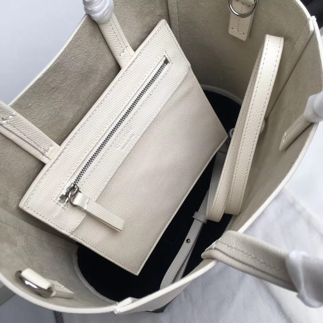 Celine Small Cabas In Grained Calfskin 189813 White/Blue