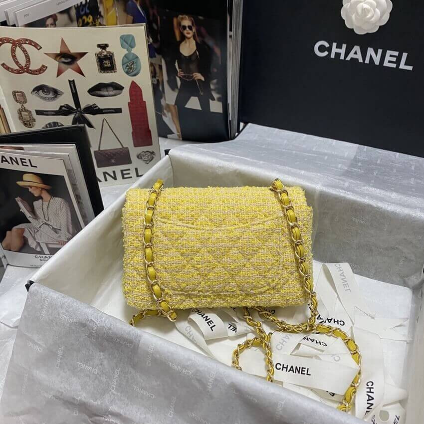 Chanel 20cm Classic Flap Bag in Yellow Tweed 1116