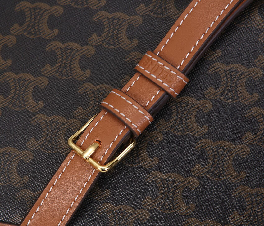 Celine Teen Triomphe Bag in Triomphe Canvas and Calfskin 188882 Tan