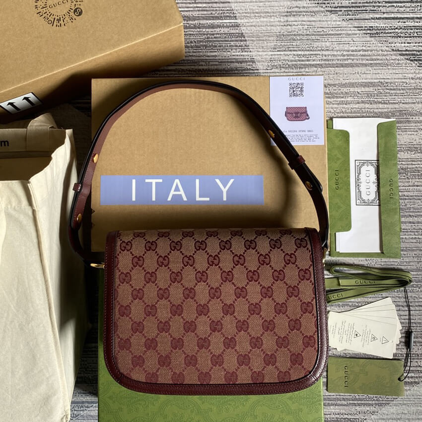 Gucci Horsebit 1955 Small Bag 602204 in  Burgundy GG Canvas