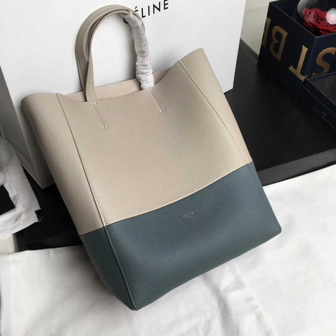Celine Small Cabas In Grained Calfskin 189813 Beige/Light Blue